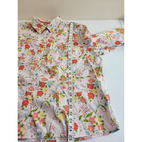 CJ Banks Orange Floral Print Sequin Long Sleeve Button Down Shirt Womens Size XL - Picture 5 of 11